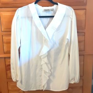CHICO’S Ruffle Delight Carrick LS Blouse  Button Down Silk Optic White Sz 1
